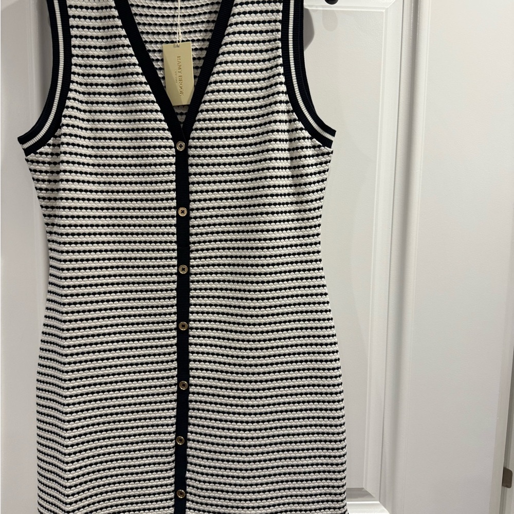 Ramy Brook Navy and White Knit Midi Dress